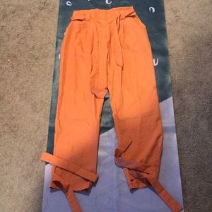 Burnt orange paper bag waist pants